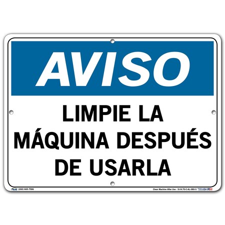 Vestil Aluminum Sign, 10-1/2" Height, 14-1/2" Width, Aluminum, Rectangle, Spanish SI-N-70-C-AL-080-S